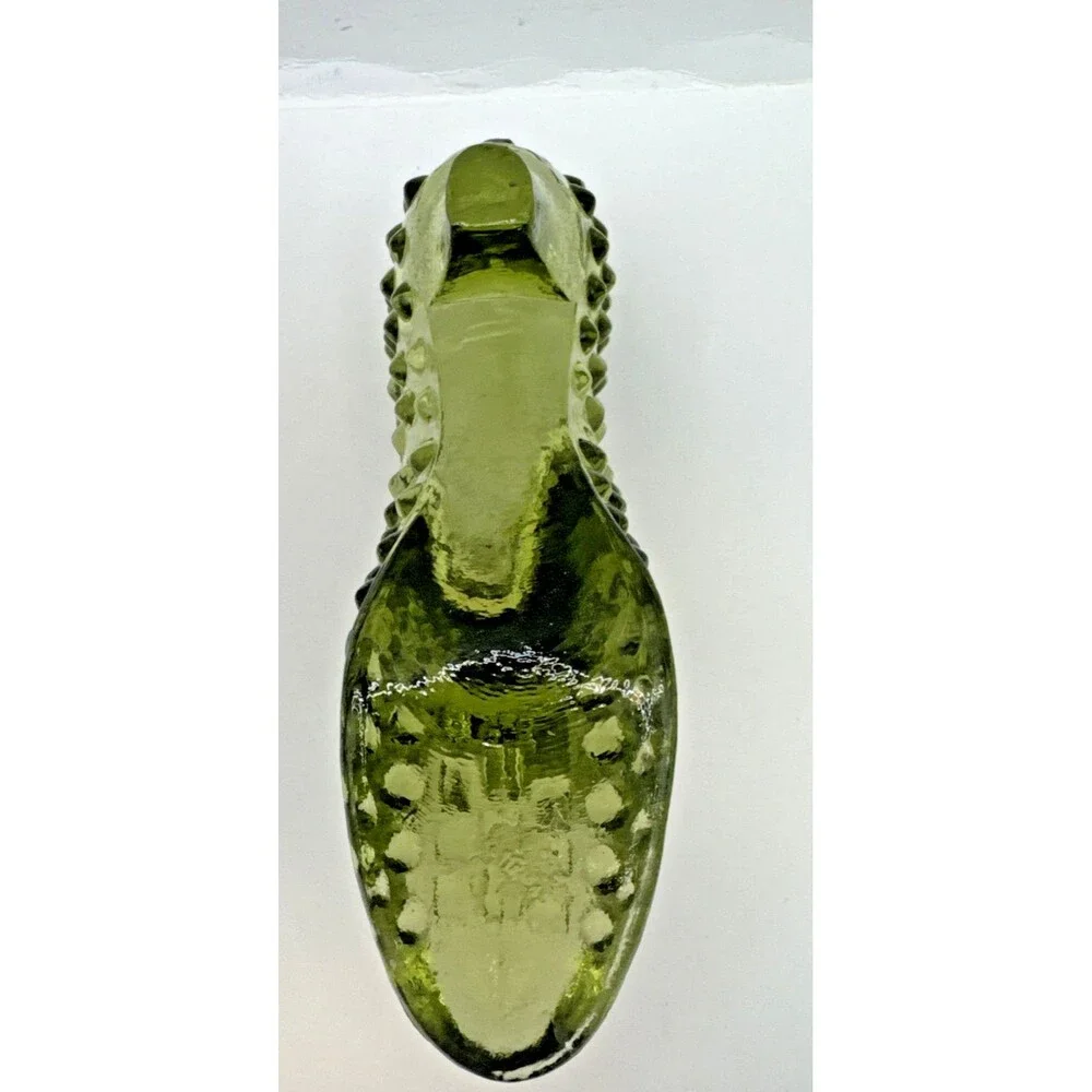VTG USA Fenton Colonial Green Hobnail Slipper Shoe Ruby Red Daisy and Button